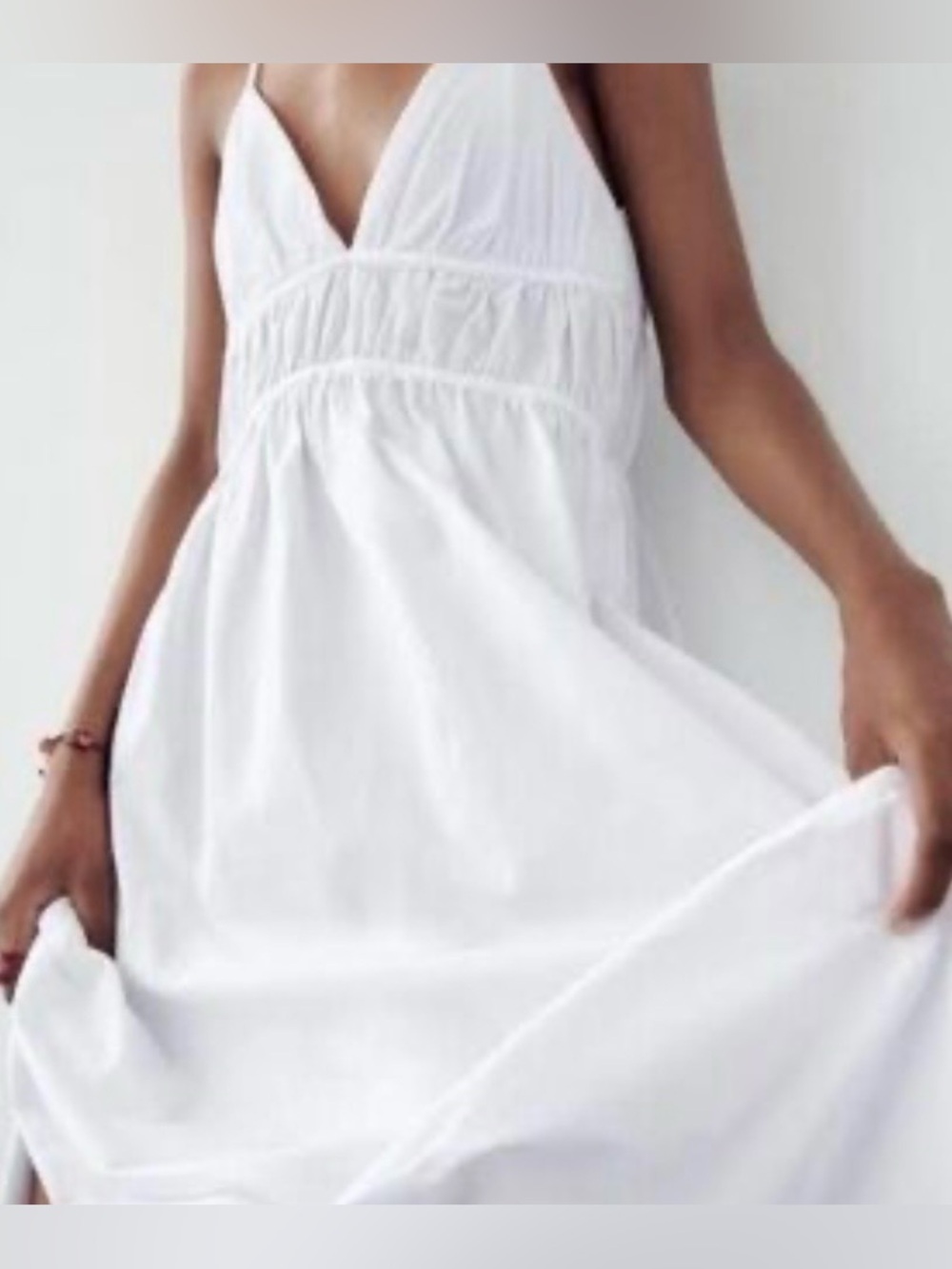 Zara White Spaghetti-Strap Midi Dress